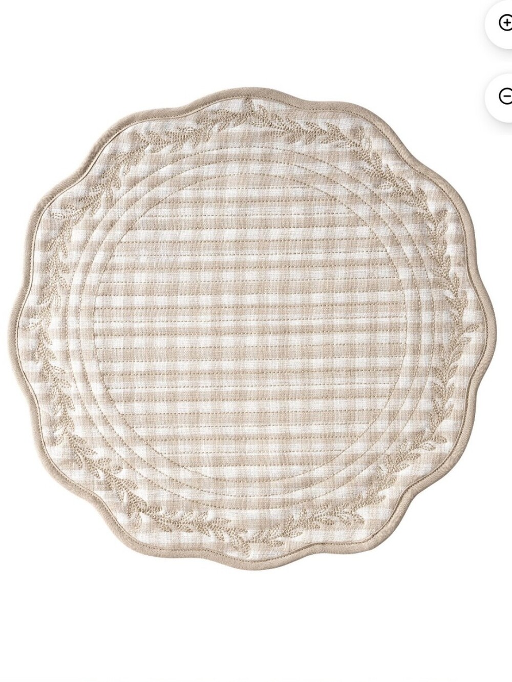 ❤️ 6 Pk New The Pioneer Woman Mini Gingham Beige Quilted Scallop Placemats